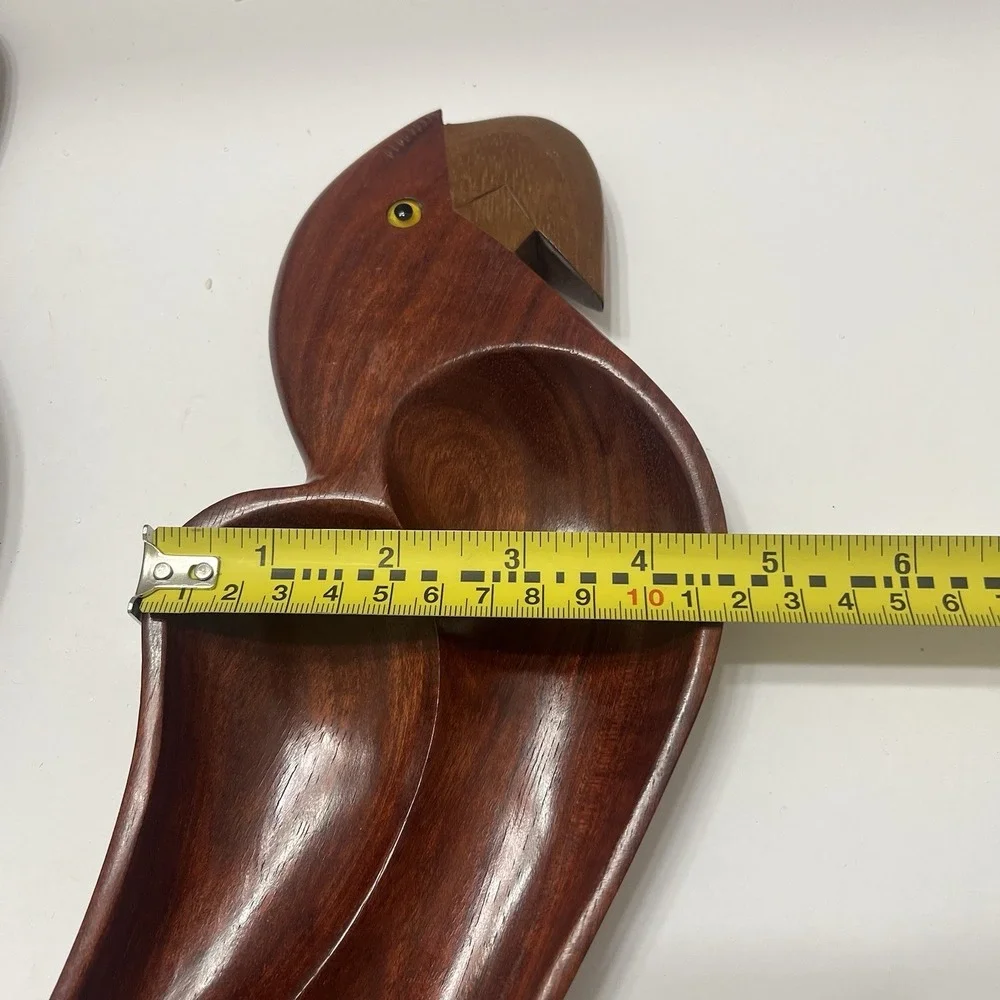 Vintage Parrot Shaped Snack Bowls Brown Wooden Set Of 2 Divided